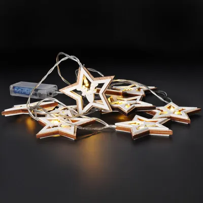 Imagen del producto de Guirnalda de luces LED navideñas Solight, con 10 luces LED, de madera, de 1,5 metros, funciona con 2 pilas AA de 1V271