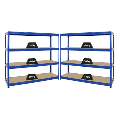 Produktbild von Mega Deal | 2x Schwerlastregal DINO | HxBxT 180x180x60cm | 4 MDF-Platten-Ebenen 6,5 mm | Fachlast 500kg | Blau