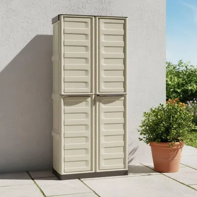 Produktbild von Daldegan Outdoor-Garderobe, Mehrzweck-Balkongarderobe, 2-türiger Besenschrank, 100 % Italy, 70 x 47 x 178 cm, Beige und Braun, gestreifte Oberfläche