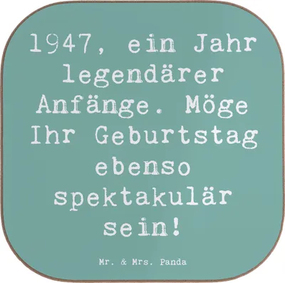 Produktbild von Mr. & Mrs. Panda Untersetzer für Gläser Spruch 1947 Geburtstag - Meeresbrise - Geschenk, Coaster, Holzuntersetzer, Geburtstagsgeschenk, Geburtstagsgrüße, Glückwunsch