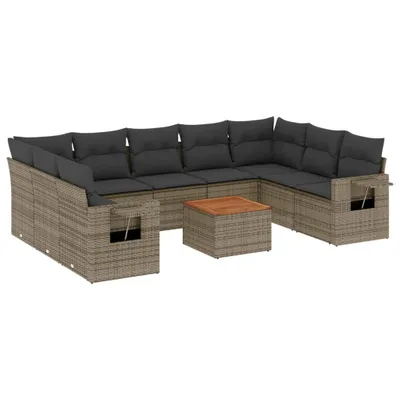 Produktbild von 10-tlg. Garten-Sofagarnitur mit Kissen Grau Poly Rattan
