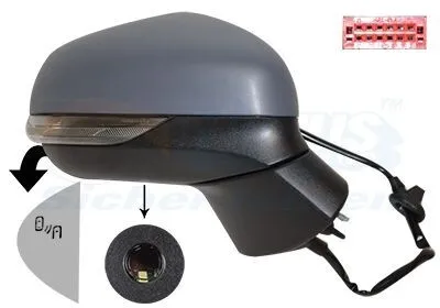 Obrázek produktu pro VAN WEZEL 1809818 Vnější zrcátko, pravé, pro FORD Fiesta Mk7 hatchback, konvexní, vyhřívané, s základním nátěrem