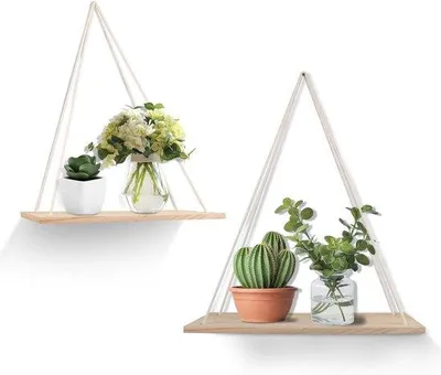 Productafbeelding van Famanu Wandplanken Set, 2 stuks - Moderne houten planken met touw
