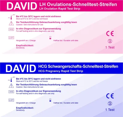 Produktbild von 30 David Ovulationstest Streifen 20miu/ml + 5 Schwangerschaftstest Streifen 10miu/ml