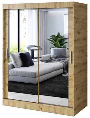 Produktbild von Kleiderschrank Artisan Eiche - 150x200cm - Schiebetürenschrank KARL - mit 2 Spiegeln - für Schlafzimmer & Garderobe