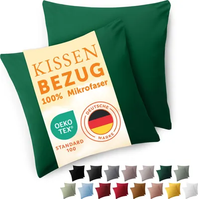Produktbild von Blumtal Kissenbezug 50x 50 cm im 2er Set weich  - Kissenhülle 50x50 cm - Dunkelgrün