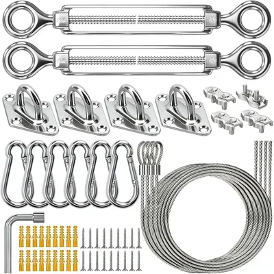 Produktbild von Sonnensegel Befestigungsset Zubehörset - 57-teilig - Edelstahl 304 - Für rechteckige und dreieckige Segel - Für Garten und Terrasse