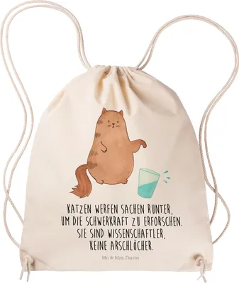 Produktbild von Mr. & Mrs. Panda Jutebeutel Katze Wasserglas - Transparent - Geschenk, Turnbeutel, Wasser, gymnastiktasche, Katzen, Cats, wander rucksack, Neugierig, sporttasche klein
