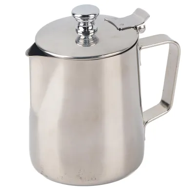 Image de Pot à lait / bol / tasse en acier inoxydable de 350 ml avec couvercle, pour le lait, le latte macchiato et d'autres spécialités de café