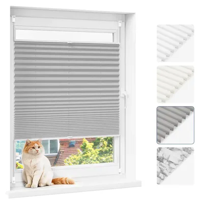 Produktbild von Plissee Rollo - Faltstore - Ohne Bohren - Lichtdurchlässig - Sichtschutz - Sonnenschutz - 85 x 100 cm - Grau