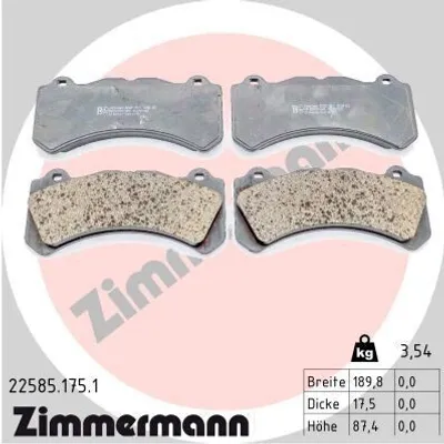 Produktbild von ZIMMERMANN Bremsbeläge Satz Vorne Bremsklötze für VOLVO V60 (155, 157) 22585.175.1