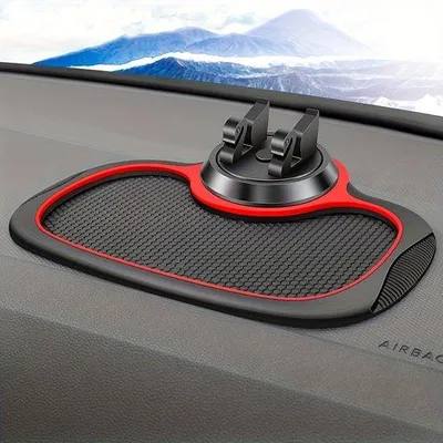 Image de Tapis antidérapant 3-en-1 automatique pour l'habitacle de la voiture, avec support de téléphone pivotant, support de plaque d'immatriculation dissimulé et pochette de rangement.