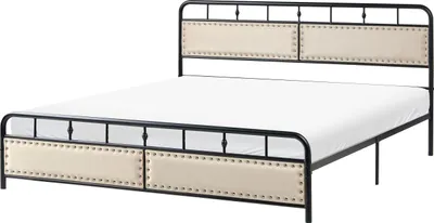Produktbild von BELIANI Bett Schwarz Metall mit Polsterkopfteil Silberne Nieten Metallrost 180x200 cm Modernes Design Schlicht Schlafzimmer Doppelbett Metallbett