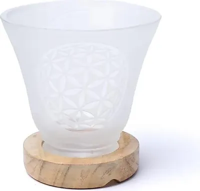 Productafbeelding van Edelsteenlamp "Bloem van het Leven" met kabel en LED-verlichting – 12x12 cm, online te koop