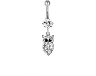 Produktbild von Karisma Edelstahl Bauchnabelpiercing Anhänger Eule Banana Zirkonia - HB174 - Silber