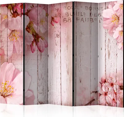 Produktbild von 5-teiliger Einseitiger Vlies Paravent - Pink apple blossoms II 225x172 cm Blumen b-A-0202-z-c