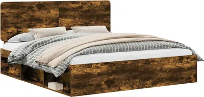 Imagen del producto de Estructura de cama vidaXL, roble ahumado, 180 x 200 cm, madera maciza de pino
