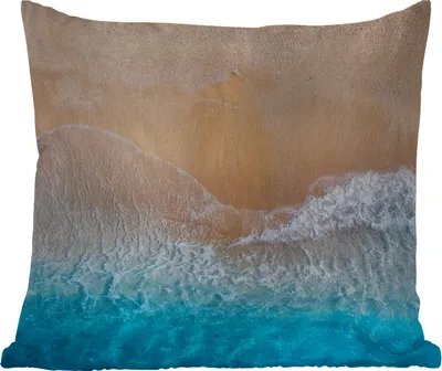 Produktbild von MuchoWow® Outdoor Kissen - Strand - Meer - Sand - Sommer - Blau - Wellen - 40x40 cm - Wetterfest - Lounge Kissen - Kopfkissen - Interieur - Polster mit Bild