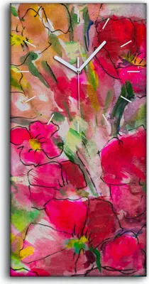 Produktbild von Küchenuhr Bürouhr Leinwand Uhr 30x60 Gemälde Abstraktes Aquarell Blumen Kunst - weiße Hände