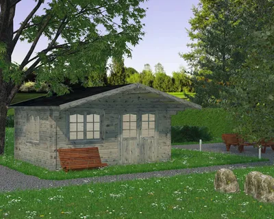 Produktbild von Gartenhaus Palmako Helena 15,1 m² inkl. Fußboden und Vordach 514 x 524 cm tauchgrundiert grau