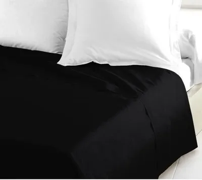 Zdjęcie produktu dla Prześcieradło Płaskie 100% Bawełna, 180x290 cm, Na Łóżko Jednoosobowe, Czarne, 54 Sploty, Certyfikat OEKO-TEX