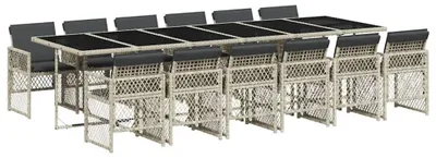 Produktbild von vidaXL 13-tlg. Garten-Essgruppe mit Kissen Hellgrau Poly Rattan