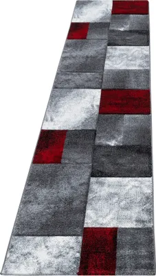Produktbild von Teppich Läufer Wohnzimmer Rot 80x300 Kariertes Design aus Polypropylen
