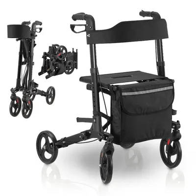 Produktbild von Juskys Rollator Vital faltbar, leicht, höhenverstellbar - Sitz, Tasche - Schwarz