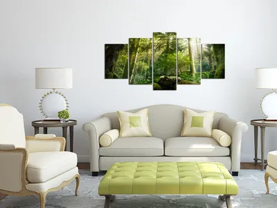 Image de Tableau acoustique Forêt Nature 200 x 100 cm Tableaux Mousse acoustique Absorbeur acoustique haute performance Isolation acoustique Toile 5 pièces Tableau mural Acoustique intérieure Isolation acoustique c-A-0092-b-m