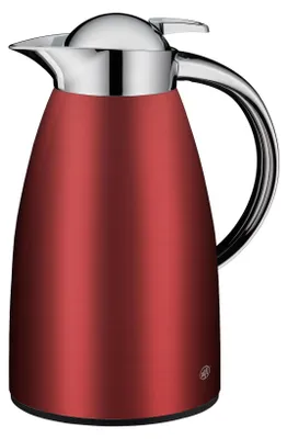 Isolierkanne 1,0 l satinrot – Edelstahl, Hartglas-Einsatz, einhändig