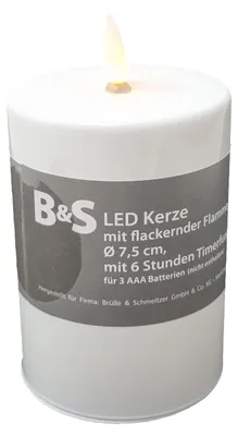 Produktbild von LED Kerze Weiß hochglanz 3D Flamme 6 Stunden Timer 10 x 7,5 Ø cm