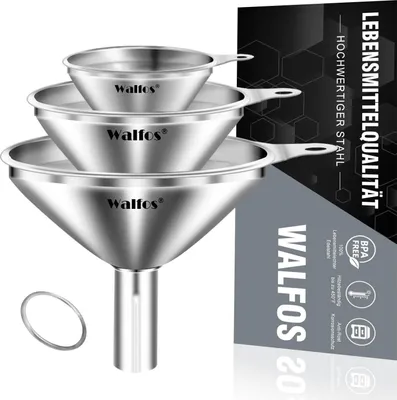 Obrázok produktu pre Walfos® Súprava lievikov z nehrdzavejúcej ocele - 3 kusy mini kuchynských lievikov 7,5/5,5/4,5 CM