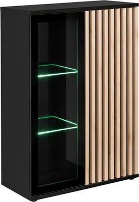 Productafbeelding van Lage design vitrinekast collectie DEAN - 2 deuren met geïntegreerde LED-verlichting