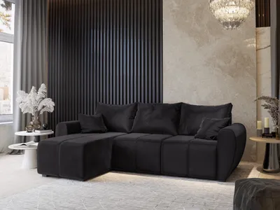 Produktbild von Masseno Narożnik MADISON z funkcją spania i pojemnikiem na pościel Kształt L, Rozkładana sofa, Rogówka - Czarny, KRONOS 07