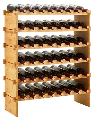 Obrázok produktu pre Polica na víno z bambusu – regál na fľaše s 6 úrovňami, rozmer 76x26x76 cm – modulárny systém, ktorý sa dá stohovať – samostatný stojan – jednoduchá montáž – vhodné do kuchyne, baru, vínnej pivnice – prírodný materiál
