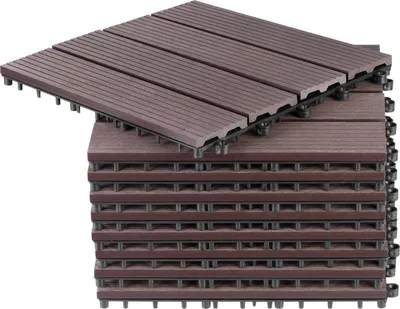 Image de Jeu de dalles de terrasse effet bois WPC, platelage, PP, 31x31x2, plastique, couleur marron et gris, pack 9 pieces