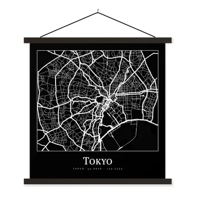 Produktbild von MuchoWow® Textilposter Karte - Tokio - Stadtplan - Tokio 60x60 cm mit schwarzem Rahmen - Posteraufhänger