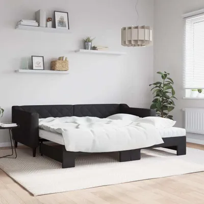 Image de Maison Exclusive - Canapé-lit convertible avec matelas noir 90 x 190 cm en tissu