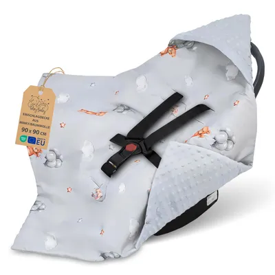 Produktbild von Einschlagdecke Babyschale Baby Decke 90x90 cm - Fußsack Blanket für Kinderwagen und Autositz Ganzjahres für Neugeborenen Minky