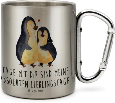 Produktbild von Mr. & Mrs. Panda Thermobecher Pinguin umarmen - Transparent - Geschenk, wandertasse, Liebe, Hochzeitstag, Edelstahl-Thermobecher, Teetasse, Edelstahl Trinkbecher