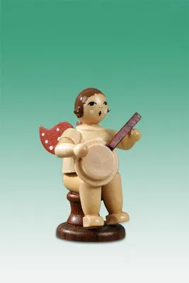 Produktbild von Holzfigur Musikantenengel mit Banjo sitzend natur ohne Krone Höhe 6,5cm NEU