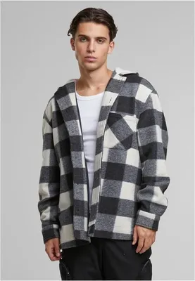 Obrázek produktu pro Bunda Urban Classics Big Check Jacket With Hood whitesand/black - M