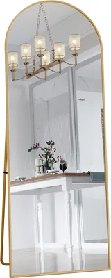 Image de Miroir pleine longueur 162 x 53 cm, sur pied, suspendu ou appuyé, grand miroir de sol avec cadre en alliage d'aluminium doré pour salon ou chambre à coucher, Doré