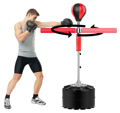 Image de Support d'entraînement pour boxe Reflex - Support pour ballon de boxe - Réglable en hauteur (1,9 m), rotatif à 360°, barre de 60 cm, ballon de 18 cm, idéal pour l'entraînement à domicile - Rouge