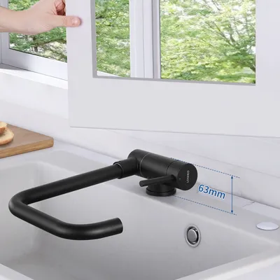 Produktbild von Hochdruck Vorfenster Küchenarmatur Umklappbar Spültischarmatur, Einhebelmischer 360° Drehbar aus Edelstahl Wasserhahn Küche, Schwarz