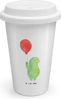 Produktbild von Mr. & Mrs. Panda Thermobecher Schildkröte Luftballon - Weiß - Geschenk, Motivationsspruch, Schildkröten, Trinkbecher To Go, ToGo Kaffeebecher, Becher, Coffee, Jahrmarkt