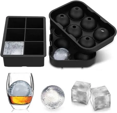Produktbild von Silikon Eiswürfel Formen, quadratisch und rund, BPA-frei, leicht entnehmbar, für Whisky, Cocktails, Babynahrung