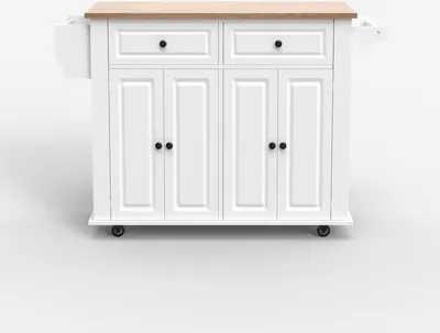 Immagine prodotto di Isola da cucina con rotelle 2 cassetti 4 ante e portaspezie Turchese - Bianco