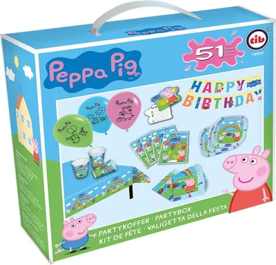 Produktbild von TIB Heyne 19850 - Partykoffer Peppa Pig, 47 Teile, Partygeschirr und Dekoration, Kindergeburtstag