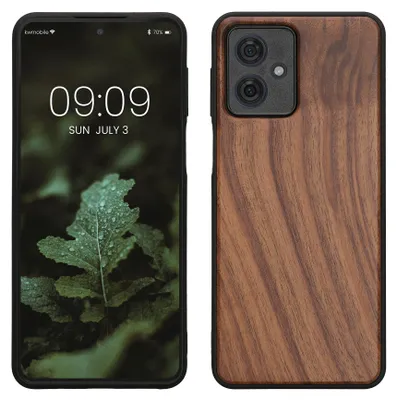 Produktbild von kwmobile Handyhülle für Motorola Moto G54 5G Hülle Holz - Case mit TPU Bumper - Stoßfestes Hardcase - Schutzhülle Cover in Dunkelbraun